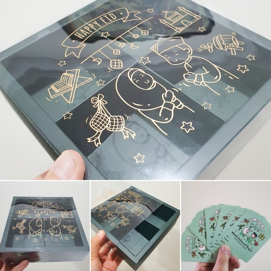 

5 Pcs Dus Mika Transparan Hampers Kue Idul Fitri Kotak Packaging Cookies Sekat 4 Ukuran 8x8 cm