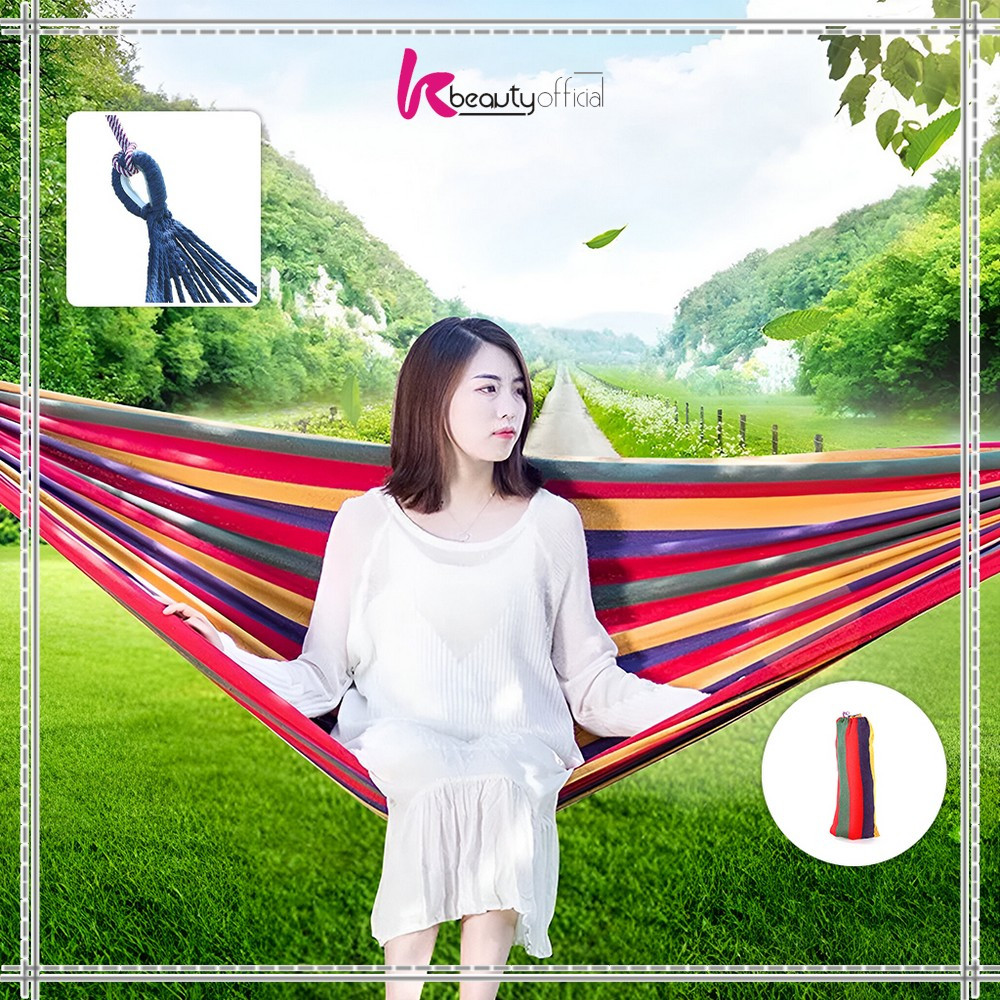 KB-C1228 Hammock Rainbow Ayunan Tempat Tidur Gantung Camping Hiking Outdoor / Ayunan Pohon Kain Moti
