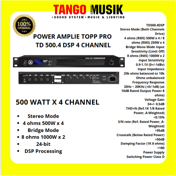 POWER AMPLIE TOPP PRO TD 500.4 DSP 4 CHANNEL (4 CHANNEL X 500 WATT) ORIGINAL / Power amplifier 4 cha