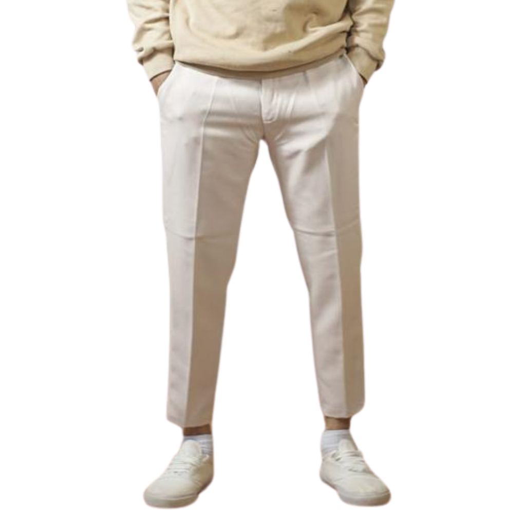ROXXYQI90STYLE - Celana Ankle Pants Pria Cream Bahan Kain Wol Formal Slim Fit