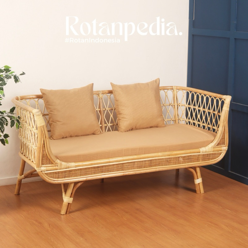 (Luar Jawa) Sofa Banch Rotan Minimalis 3 Seater / Sofa Tamu Panjang Rotan / Kursi Sofa Sandaran Rota