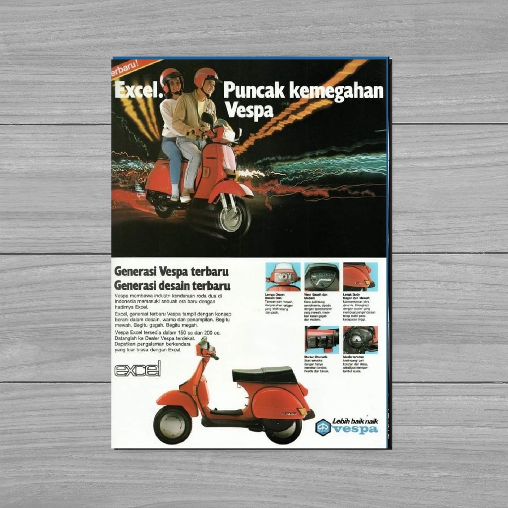 POSTER KAYU HIASAN DINDING IKLAN VESPA EXCEL