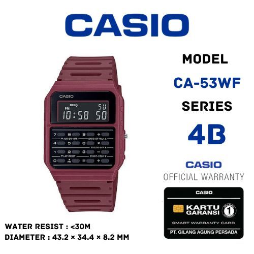 Casio Jam Tangan Pria Calculator CA-53WF Model 4B Kalkulator warna Merah Original