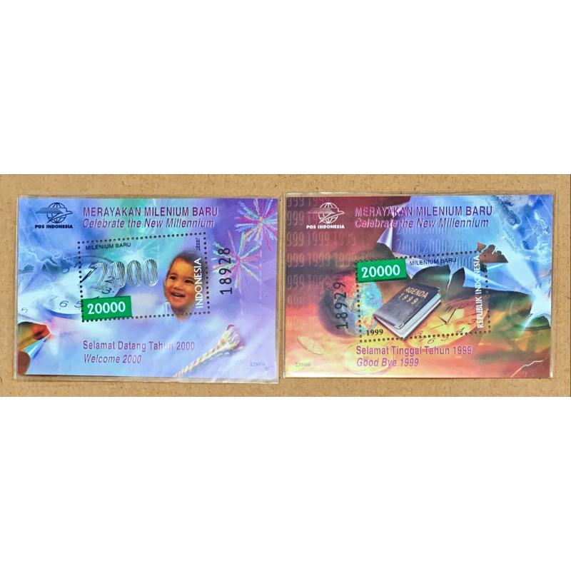 

PRANGKO INDONESIA 2000 SS MENYAMBUT MILLENNIUM BARU 2 LEMBAR COMPLIT SET. MNH.