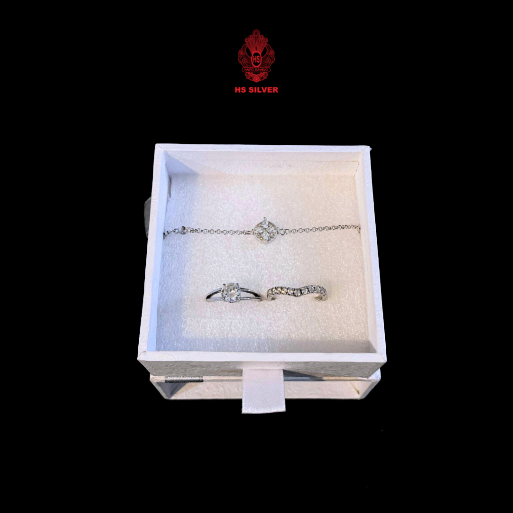 Hampers Kado Perhiasan Perak Solid Silver Asli 925 1 Set Cincin Gelang Serut | HS SILVER