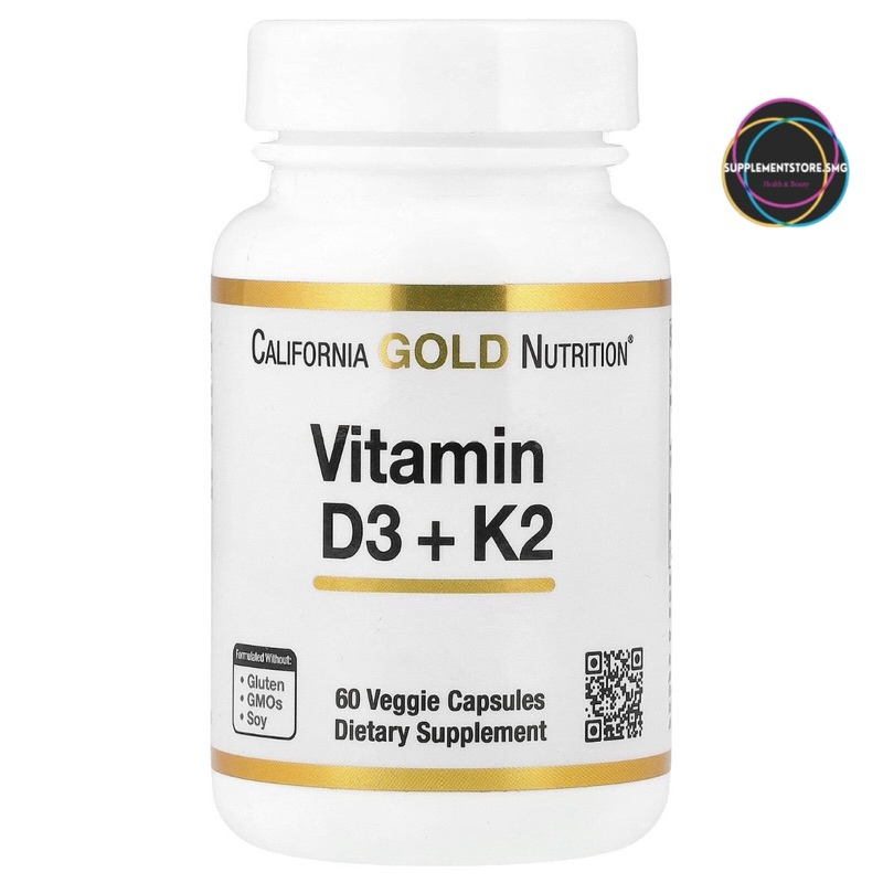 

California Gold Nutrition Vitamin D3+K2 5000 IU Isi 60 Veg Capsules - MK7 120 mcg