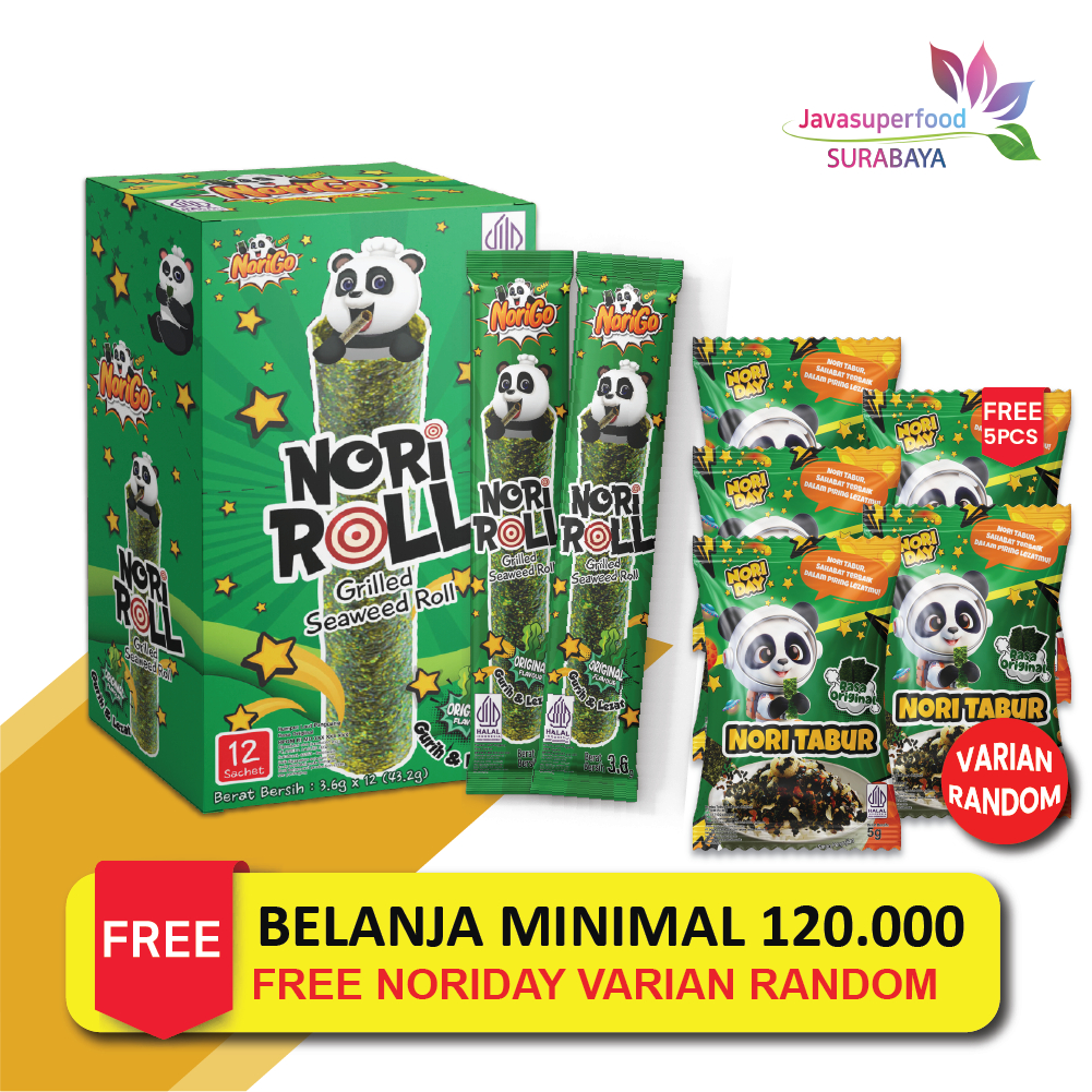 

Norigo / Snack Nori Roll Grilled Seaweed Roll 4 Pcs / Snack Rumput Laut 2.5g