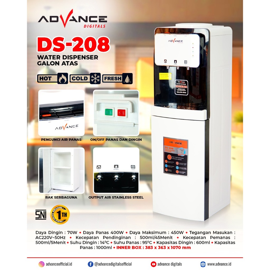 Advance DS208 Dispenser Galon Atas Air Panas Dingin