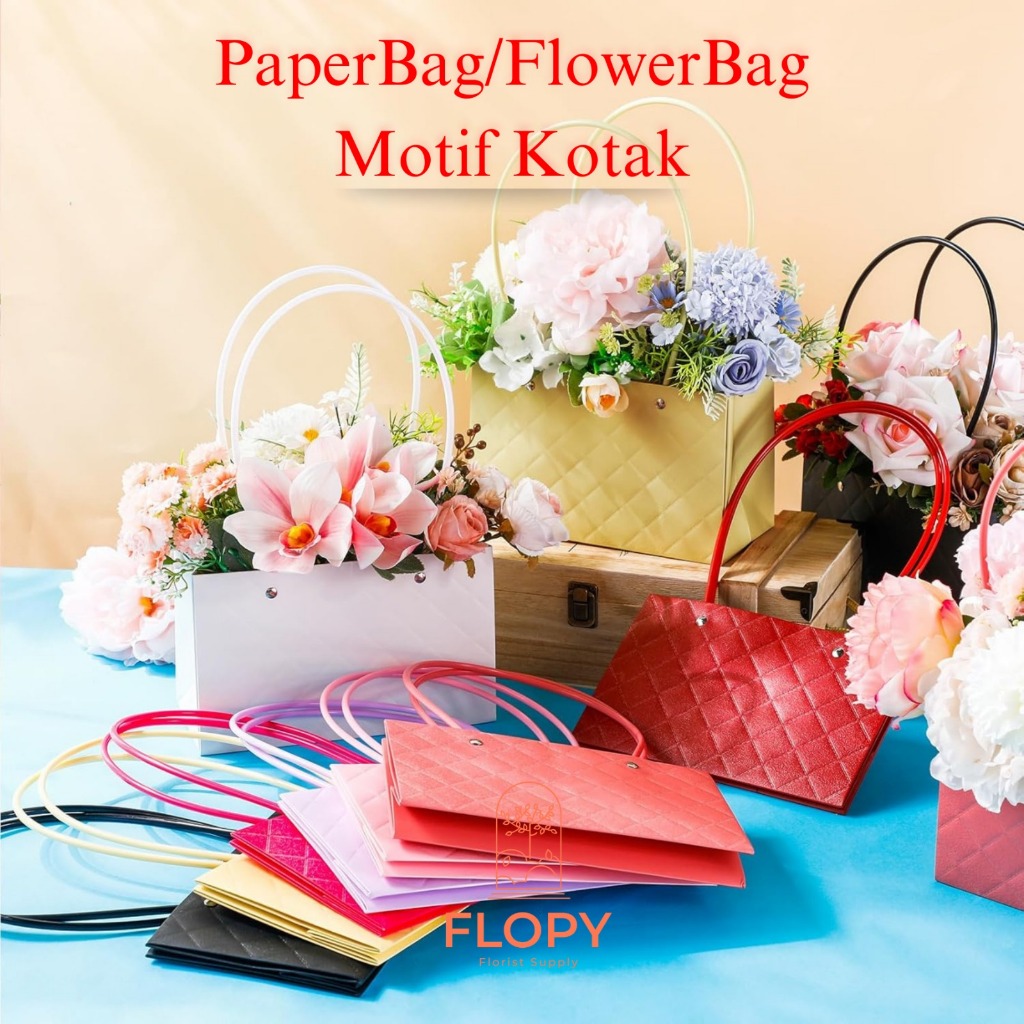 

[ 9,5 X 13 X 15,5 CM ] PaperBag Trapesium Motif Kotak / Paper Bag Bunga