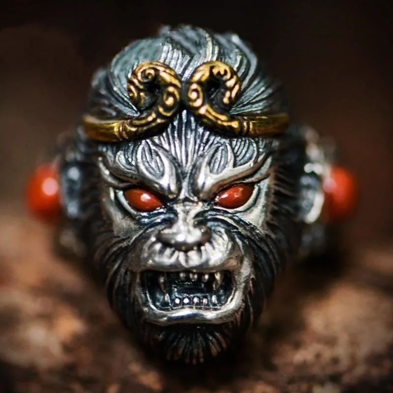 Cincin Retro Desain Kepala Raja "Sun Wu Kong" / King "Sun Wu Kong" Head (Adjustable)