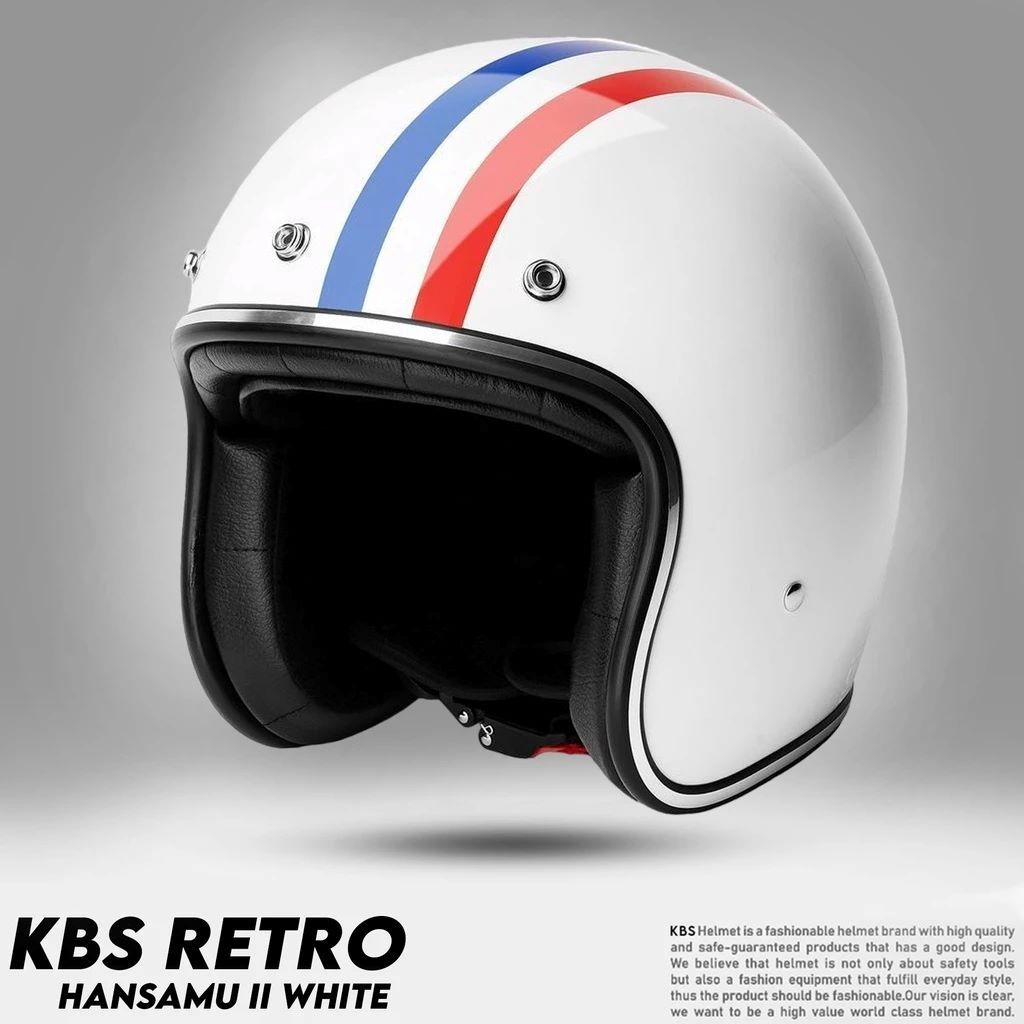Helm Retro Kbs Hansamu II White List Crome Helm Bogo Dewasa Pria Wanita SNI Termurah Helm Saja Tanpa
