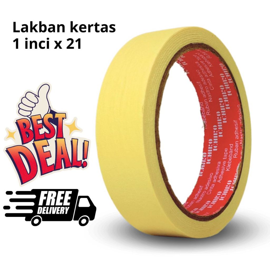

1 inchi x 21 Masking tape ICHIRO original 100% lakban kertas murah berkualitas