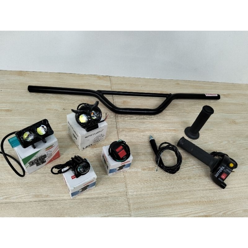 paketan stang trail baplang+gas spontan daytona 2tombol+lampu tembak LED ✓Gratis saklar lampu