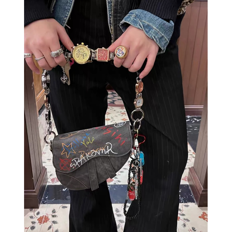 painted grafiti saddle bag watch strap