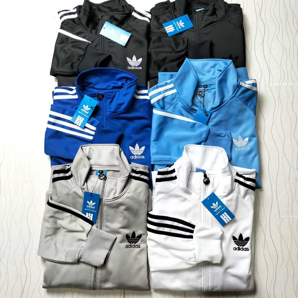 jaket zipper tracktop adidas bahan lotto premium warna biru muda