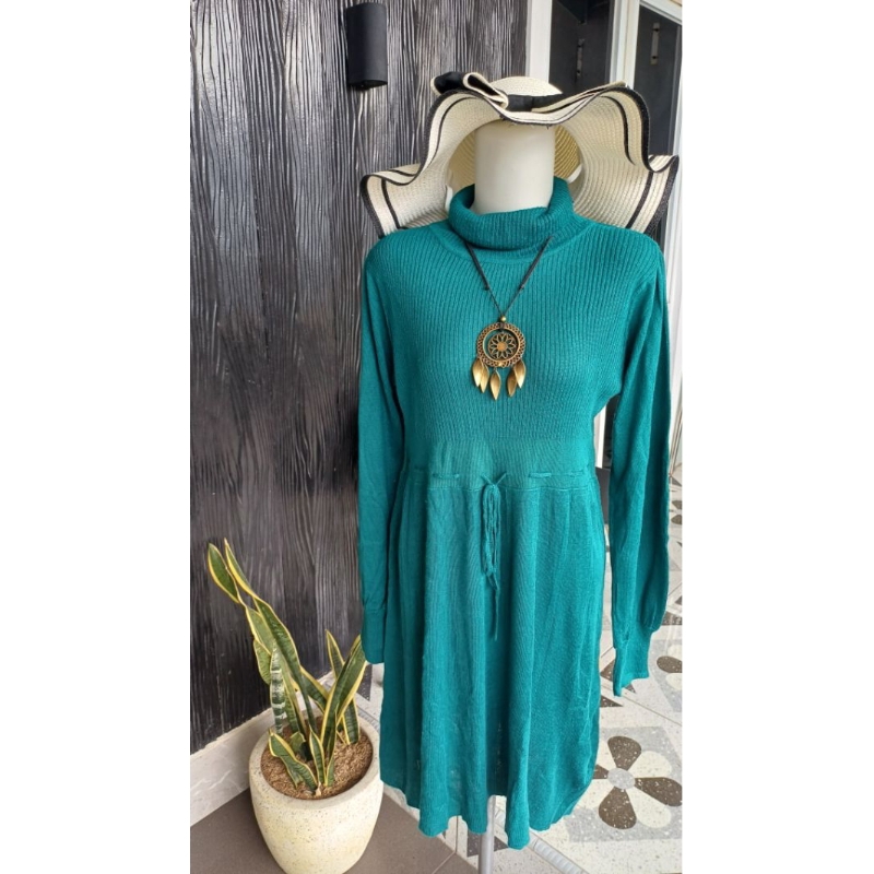 Dress Rajut Tali Serut Pinggang Turtleneck PL