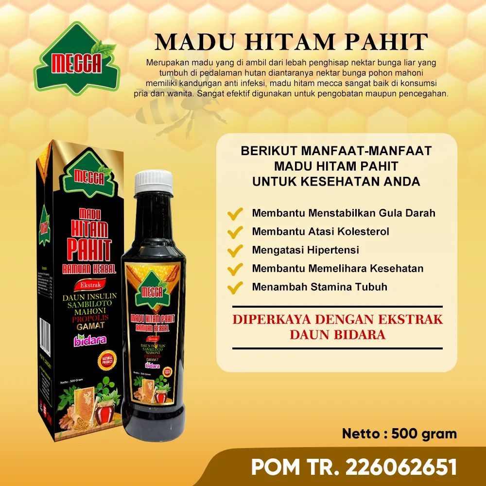 

QH Madu Hitam Pahit 500gr Mecca - Herbal Plus Propolis Insulin Bidara Sambiloto