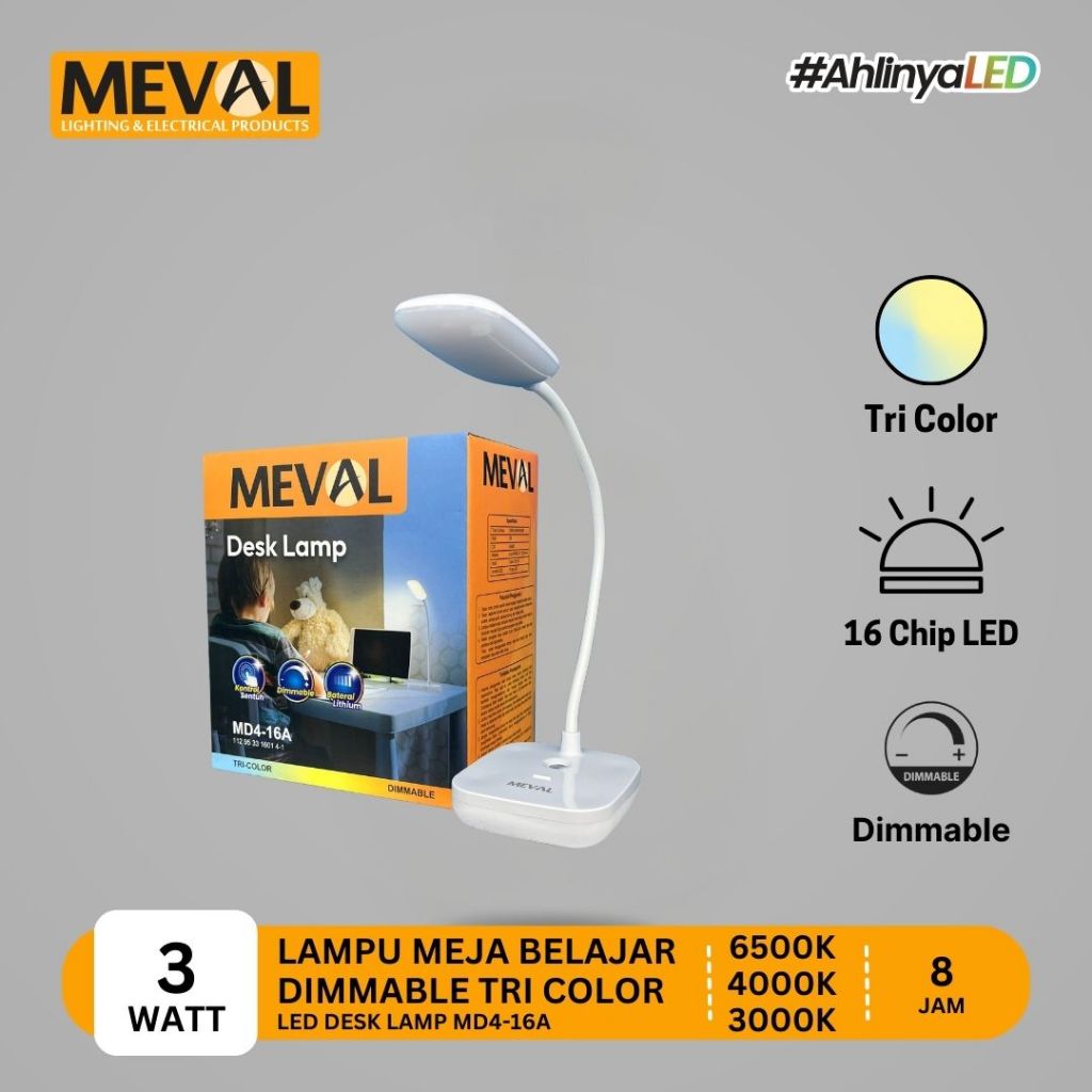 MEVAL Lampu Meja Belajar LED - Dimmer Tri Color