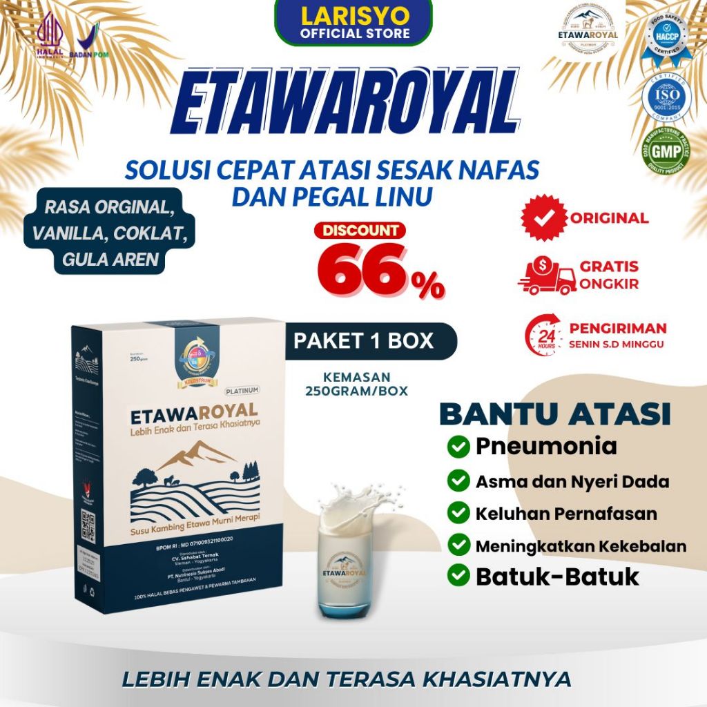 

Susu Kambing ETAWAROYAL Platinum - Untuk Sesak Nafas dan Nyeri Dada - Kemasan 250 gram - Paket 1 Box