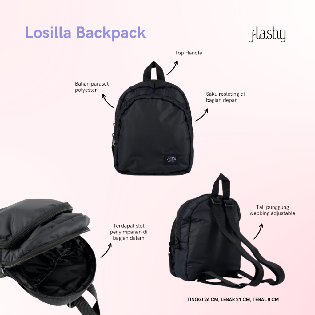 Flashy Tas Ransel Mini Wanita - Losilla Hitam