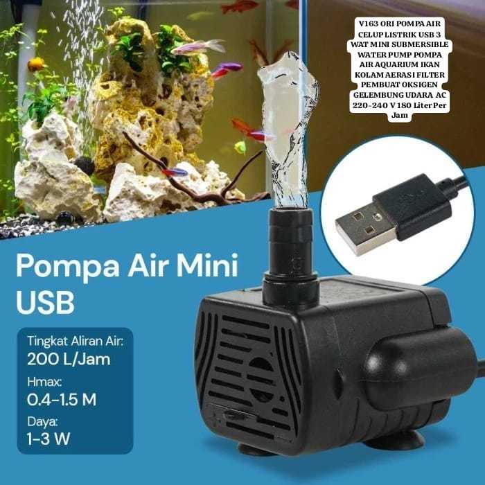 V163 POMPA MINI AIR PORTABLE CELUP LISTRIK USB PUMP 3 WAT DARURAT EMERGENCY MANCING BUAT UMPAN WATER