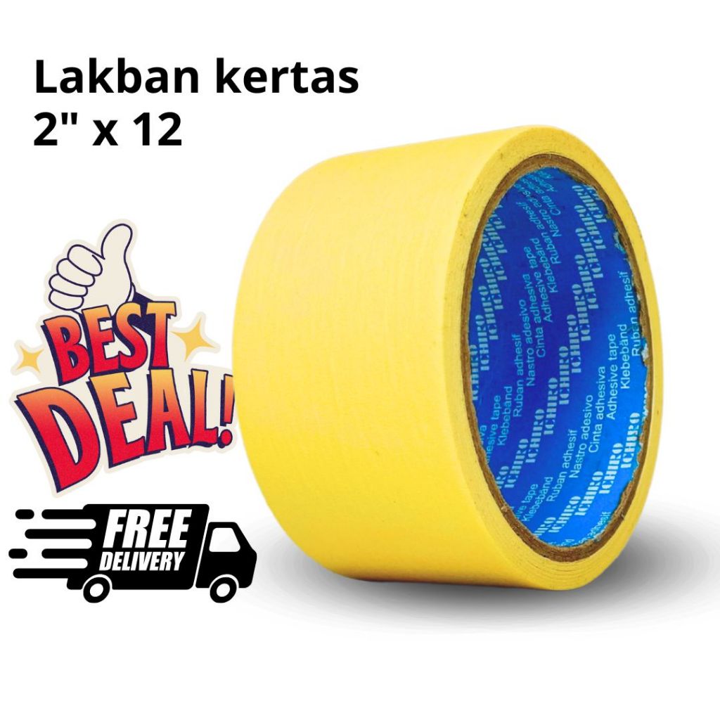 

2 inci x 12 Masking tape ICHIRO original 100% lakban kertas murah berkualitas