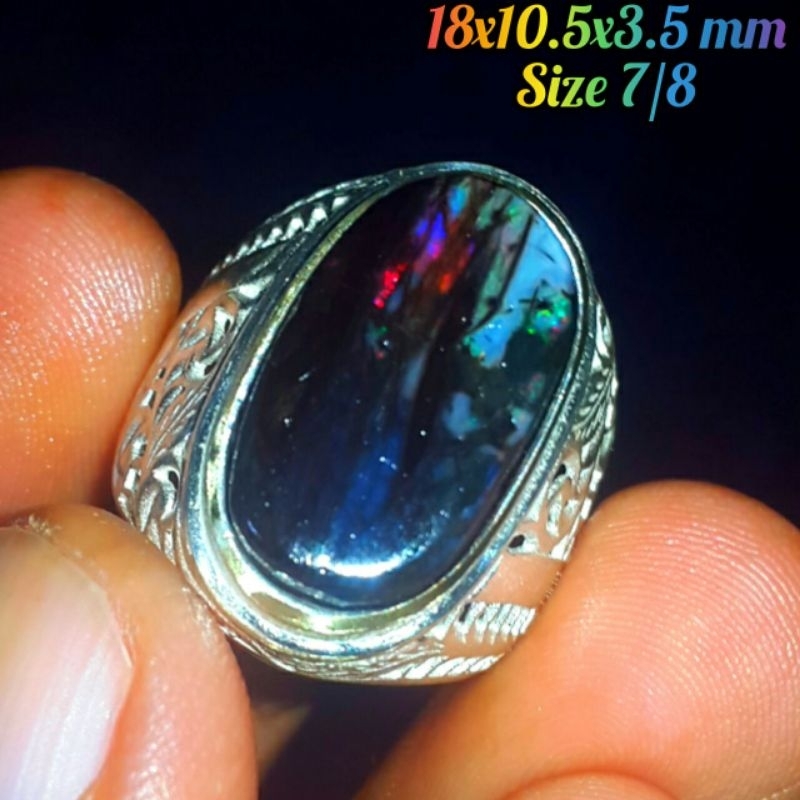 Cincin Batu Black Opal Kalimaya Sempur Banten Natural Jarong Bahan Ranting