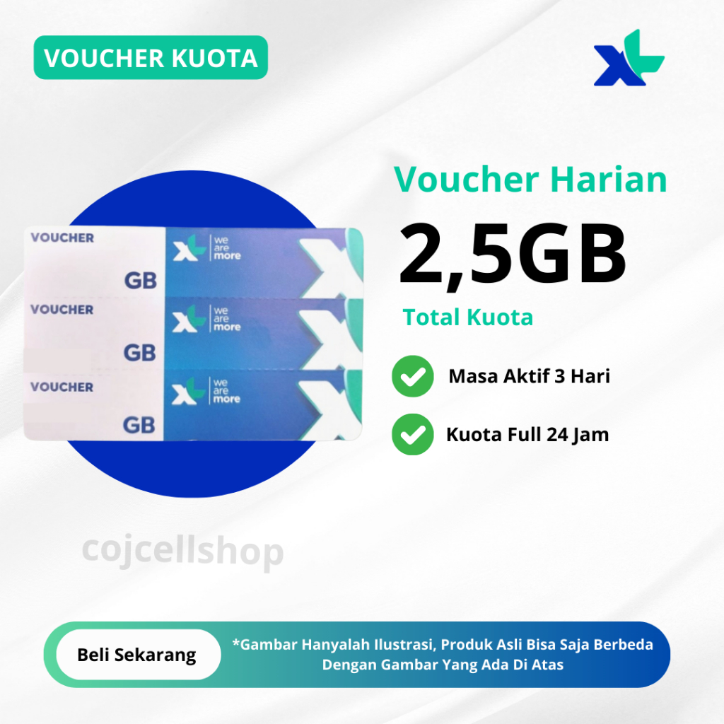 Voucher Kuota XL 2,5GB Full 24 Jam Masa Aktif 3 Hari - Voucher Kuota XL HorRod - Paket Data Internet