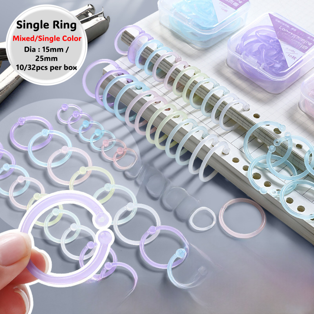 

LovelyCraftStore | 10 or 32pcs/box ~ Mix Color Single Ring Binder Dia 15mm 25mm DIY Photo Album Circle Binding Clips Clamps Office Binding Supplies #B01