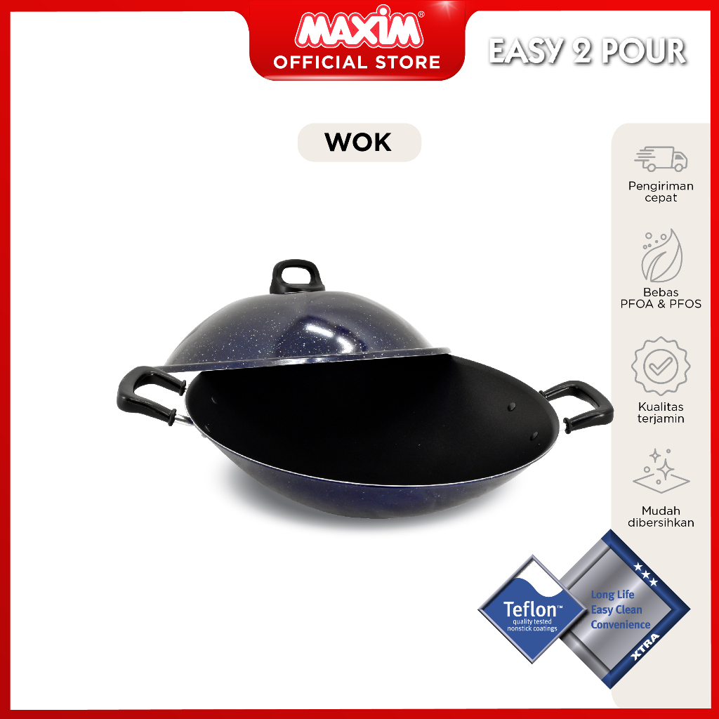 Maxim Easy 2 Pour Panci Anti Lengket 36cm Wok + Cover