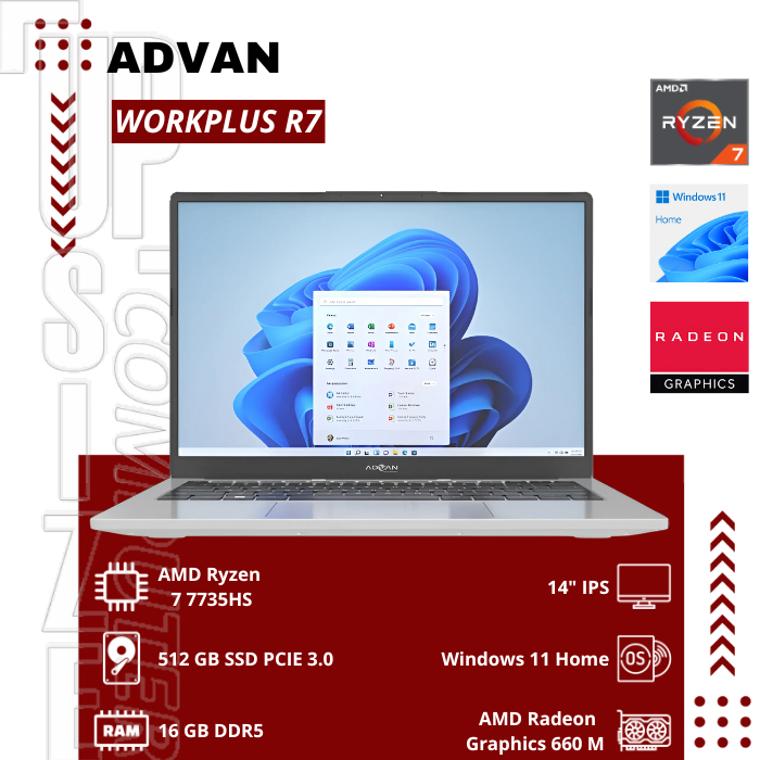 ADVAN WORKPLUS R7 (NO BAG) R7 7735HS/16GB/512/W11/14"FHD/FP/1Y/180° ROTATION ANGLE/SILVER/NO BAG