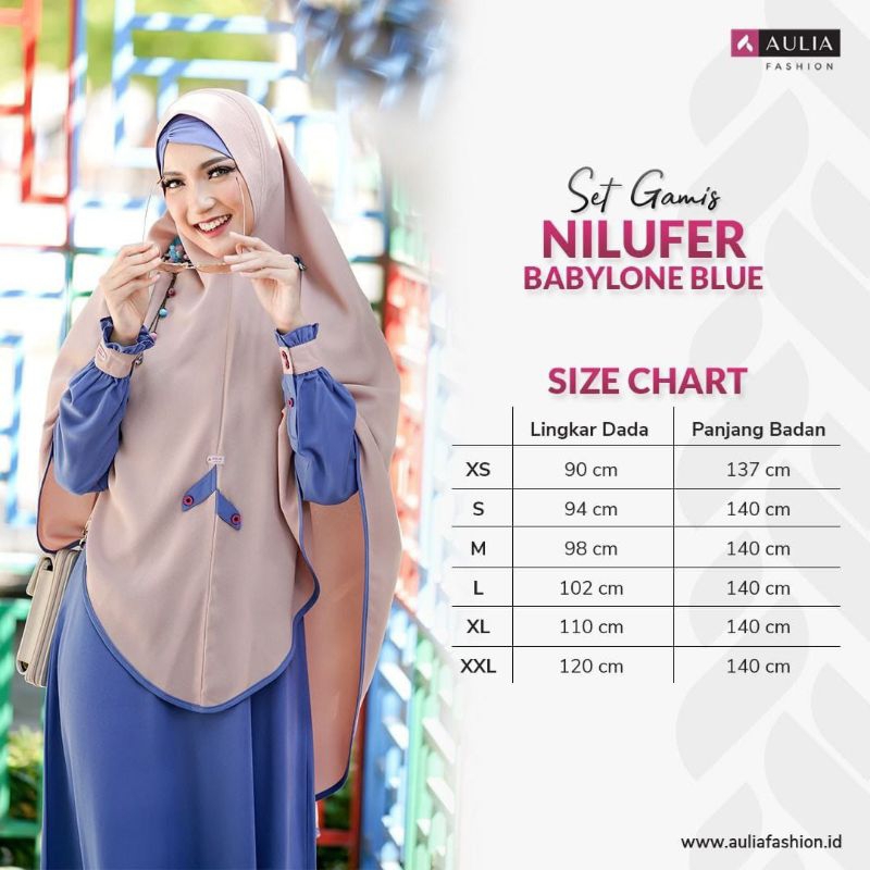 PROMO SPESIAL AWAL TAHUN DISKON 50%, SET GAMIS NILUFER BABYLONE BLUE BY AULIA FASHION BARANG ORIGINA