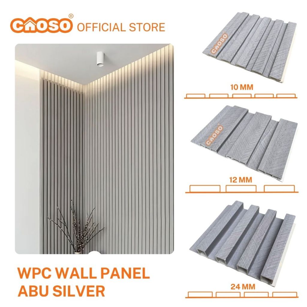 WPC Wall Panel 3 Meter Warna Abu Silver | Wall Panel Wood panel 3M 3D 300 cm | CAOSO