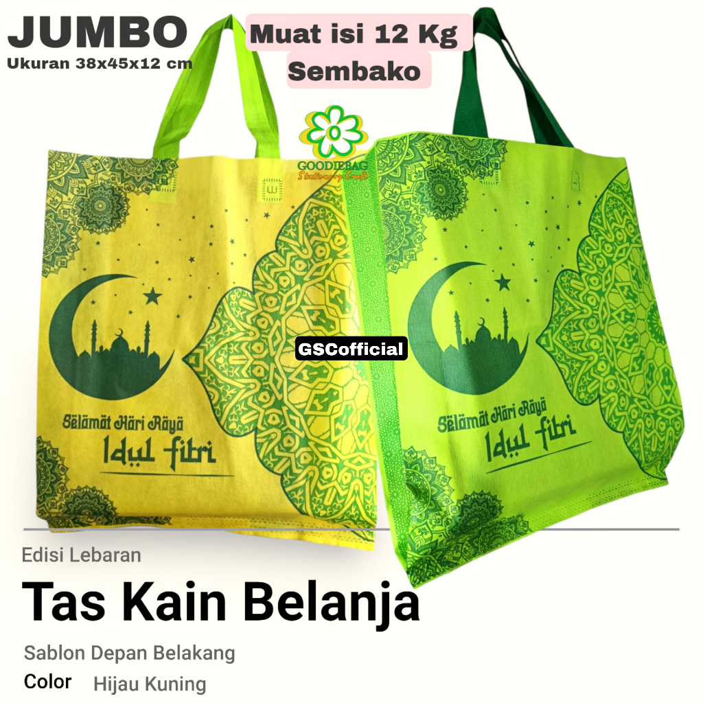 

Tas kain Spunbond Motif Lebaran Idul Fitri Ukuran 38x45x12 cm Goodiebag Cocok Untuk Paket Sembako , Hantaran , Hampers , Bingkisan THR , Parcel , Toples kue , Sirup , Kaleng Biskuit , Mika Bento , Thinwall , Kotak Nasi , Paket sembako Parsel , Beras