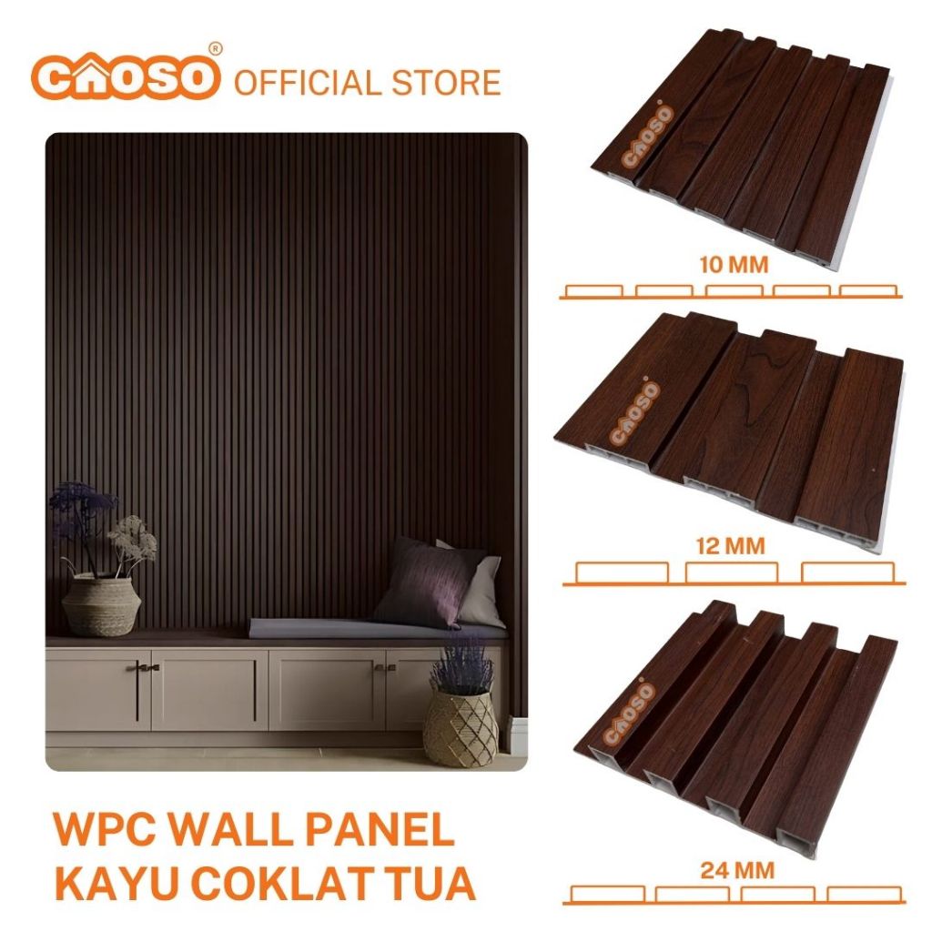WPC Wall Panel 3 Meter Warna Kayu Coklat Tua | Wall Panel Wood panel 3M 3D 300 cm | CAOSO