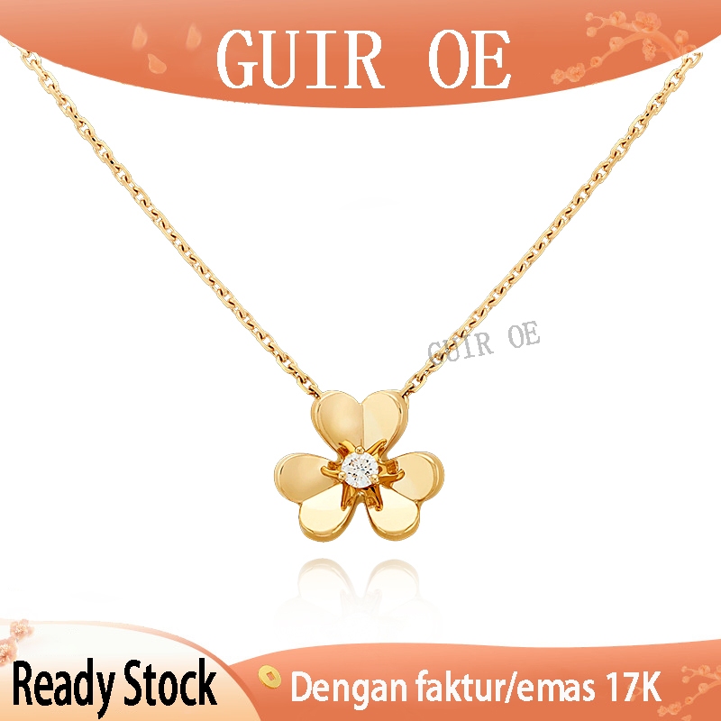 Kalung Liontin Bunga Tunggal Semanggi Empat Daun Emas 17K - Kalung Wanita - Kalung Asli GUIR OE