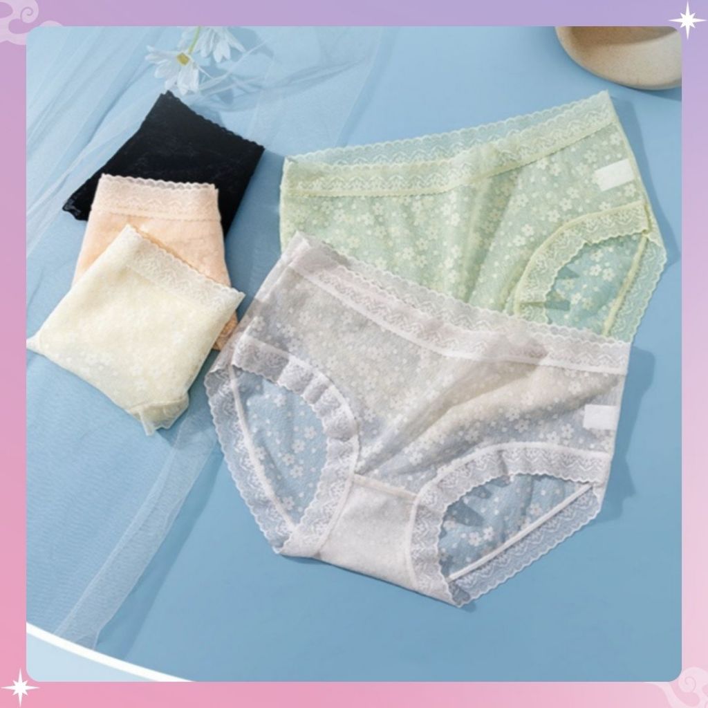 VOS-  Celana Dalam CD1907 Wanita Renda Transparan Bahan Lace Seamles Underwear CD Sempak Model Korea