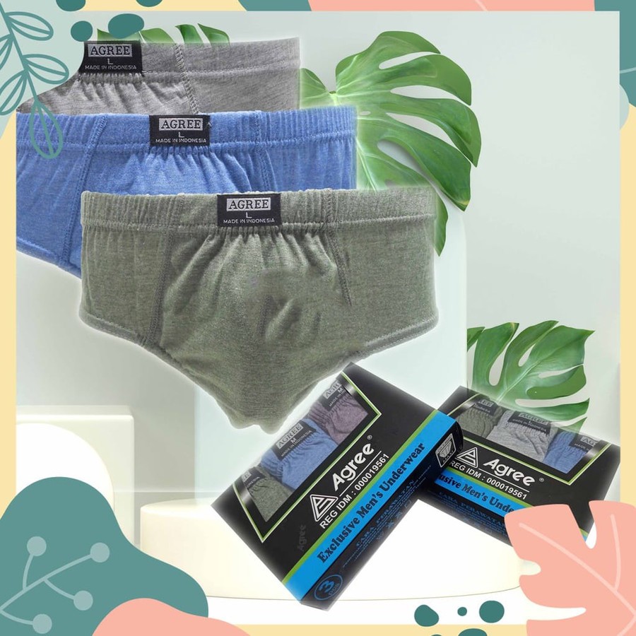 1 Box 3 Pcs Celana Dalam Agree 8889 - CD Pria Dewasa - Pinggang Maxi
