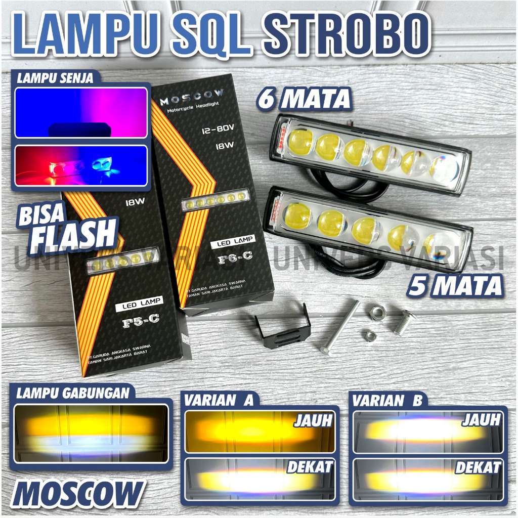LAMPU TEMBAK / SOROT SQL 5 MATA 6 MATA SQL MERK MOSCOW CREE ANGEL EYE LED POWER 18W SENJA BIRU MERAH