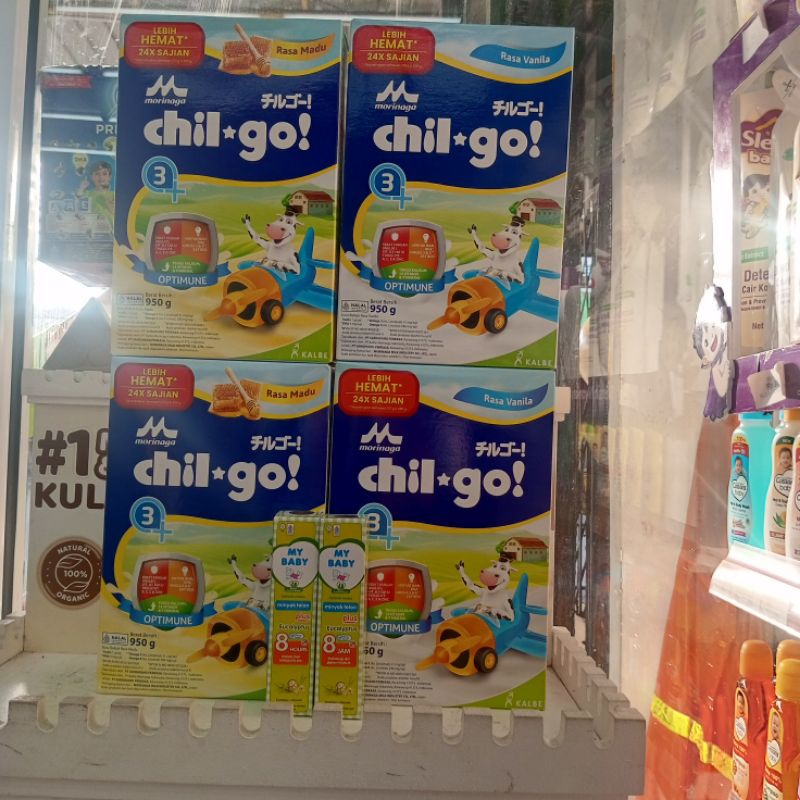 

Morinaga chilgo 3+ 950gr 4 pcs free minyak telon 2 pcs