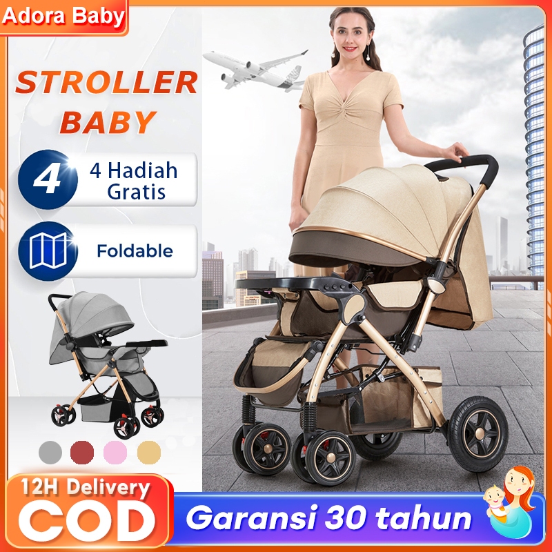 [Garansi 30 Tahun] Beige Stroller Bayi Lipat Travelling Bisa 2 Arah Kereta Dorong Newborn 0-3 Tahun