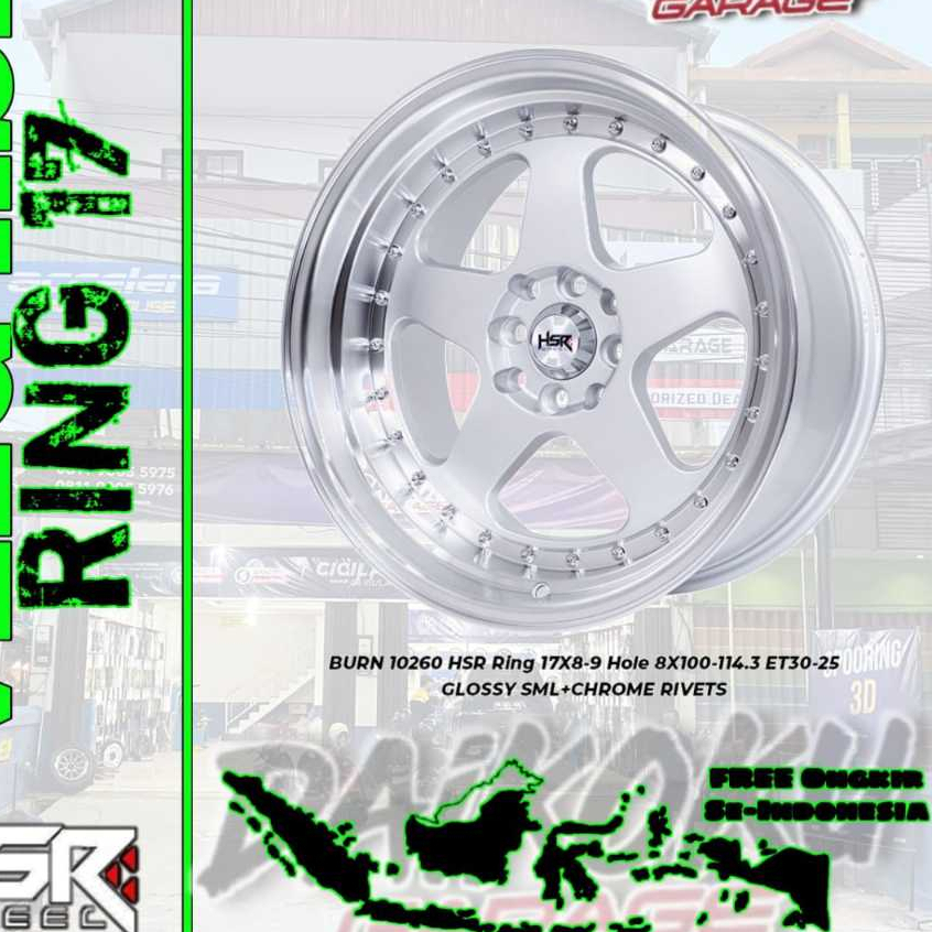 Velg Mobil Racing HSR WHEEL BURN Ring 17 Lubang 4x100/114,3(Jazz,Yaris,Avanza,Mobilio)Hsrbanjarmasin