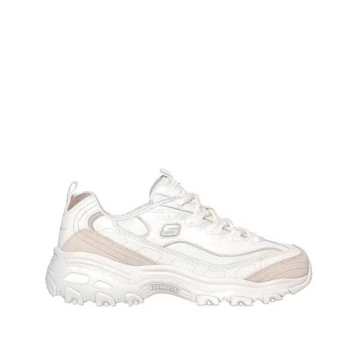 Skechers D'Lites Women Sneaker Shoes - White / Taupe