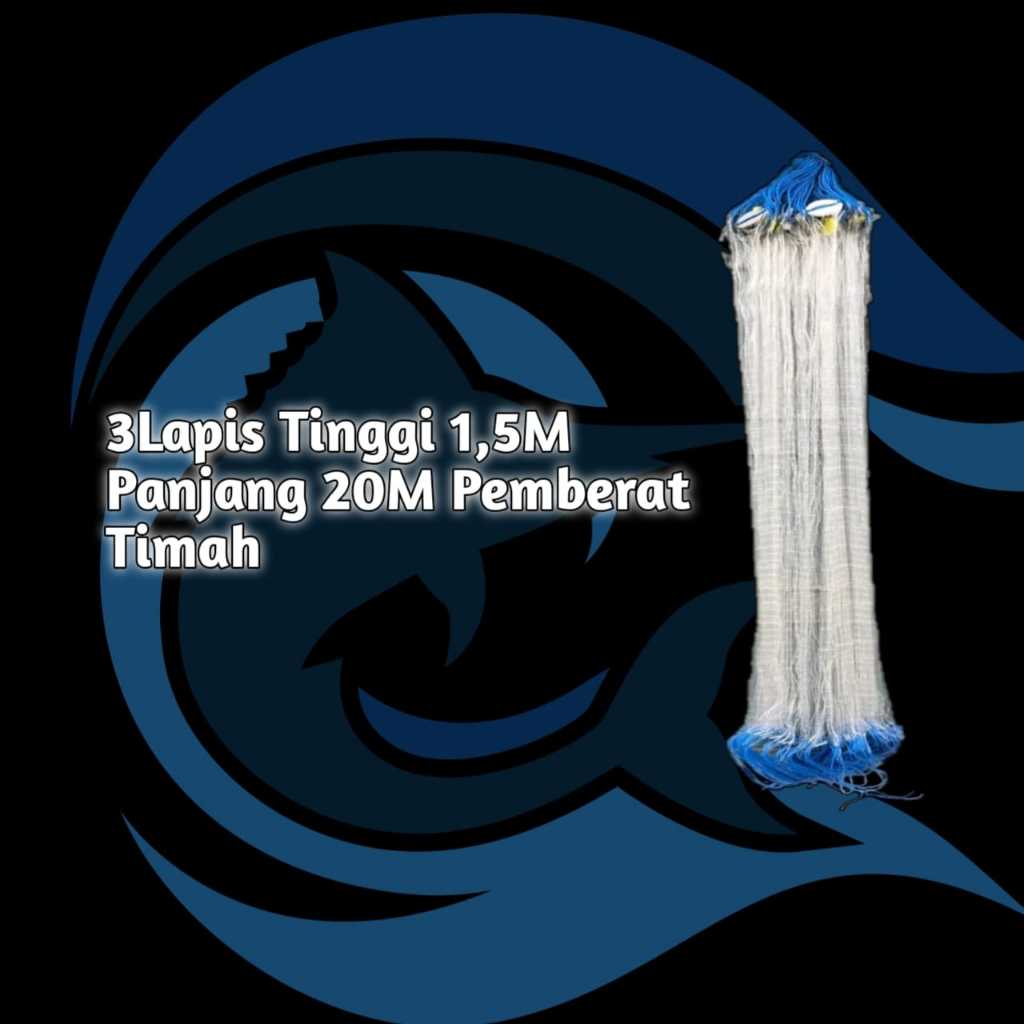 Jaring Ikan Siap Pakai 3 Lapis Tinggi 1,5m panjang 20m timah penangkap ikan
