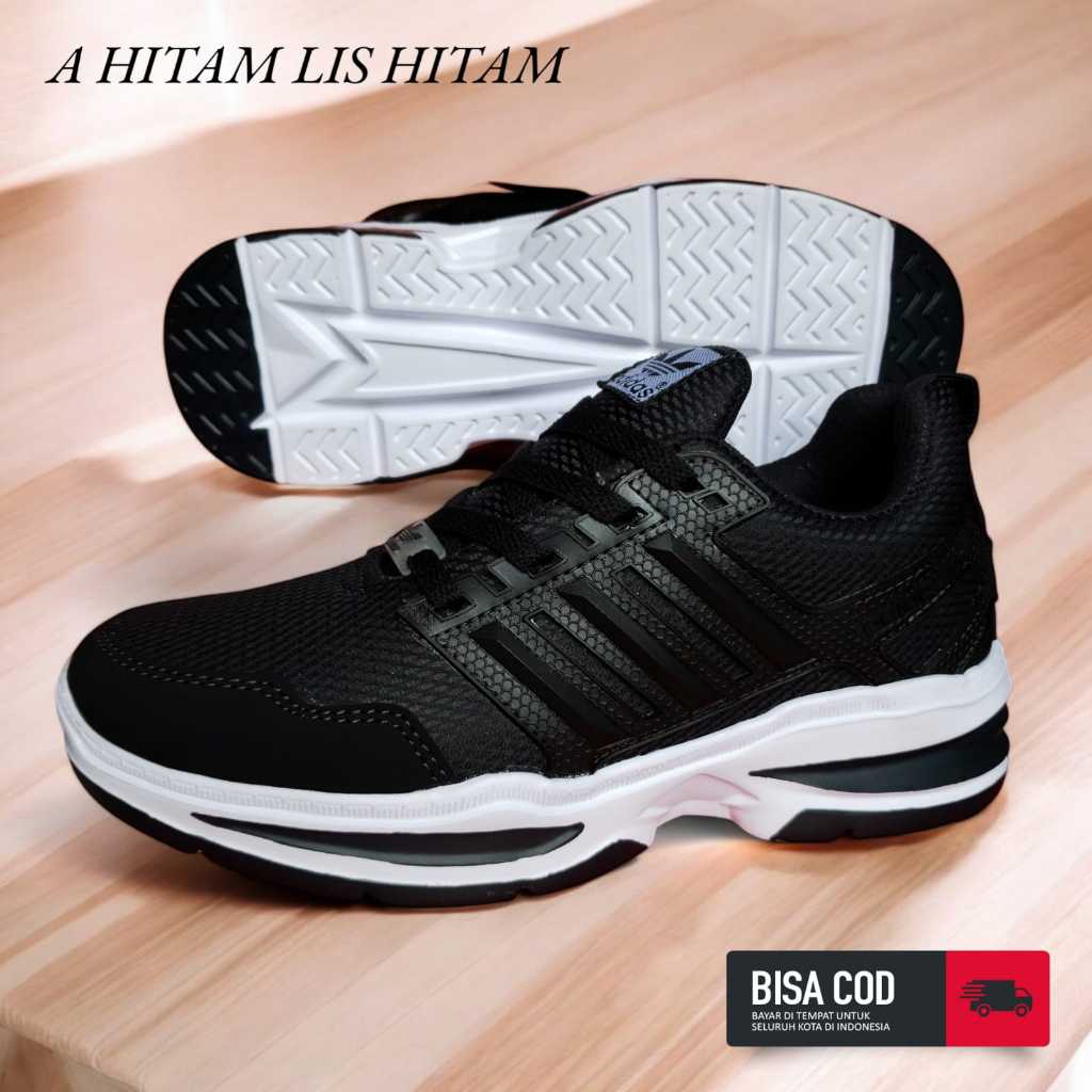 TERBARU SEPATU FULL HITAM POLOS KEKINIAN STYLISH KECE CEWEK COWOK COCOK UNTUK SEKOLAH RUNNING KERJA 