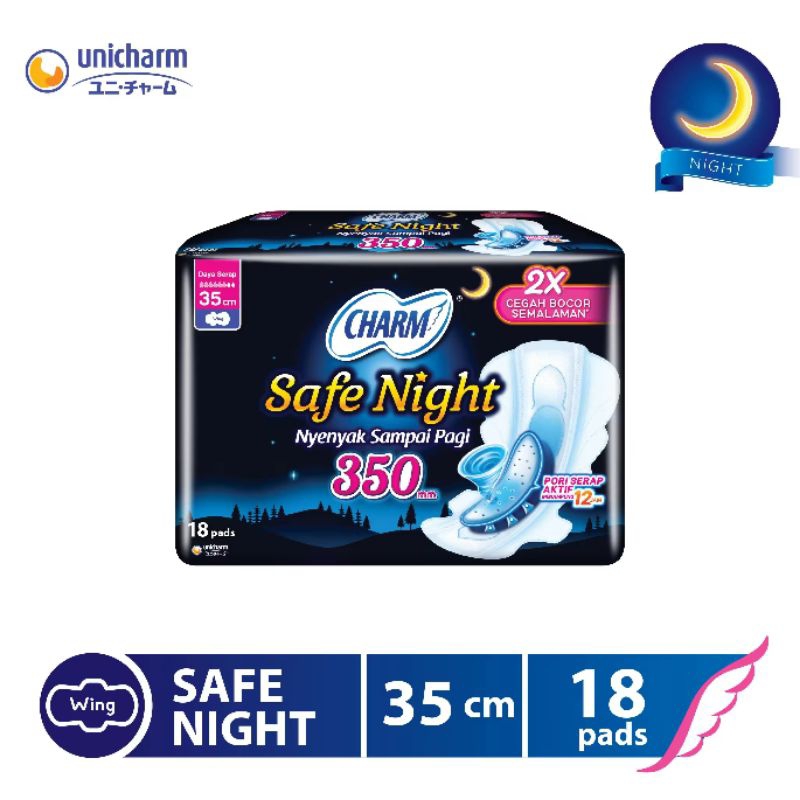 Charm Night Bodyfit 35 cm isi 18 Pads - Pembalut Bersayap