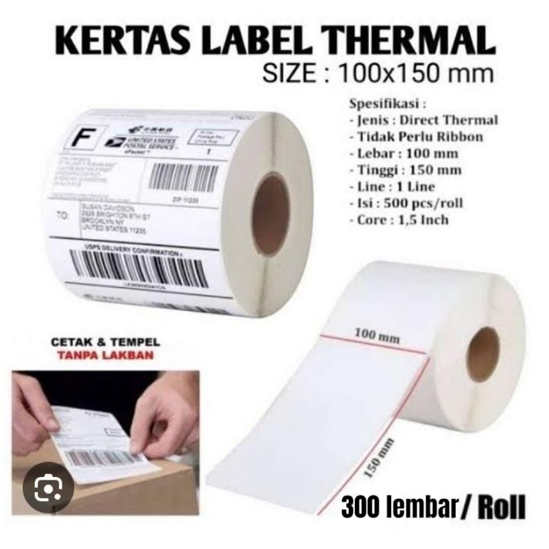 

Kertas Label Thermal Size: 100x150 mm 300 pcs / label stiker thermal untuk online shop