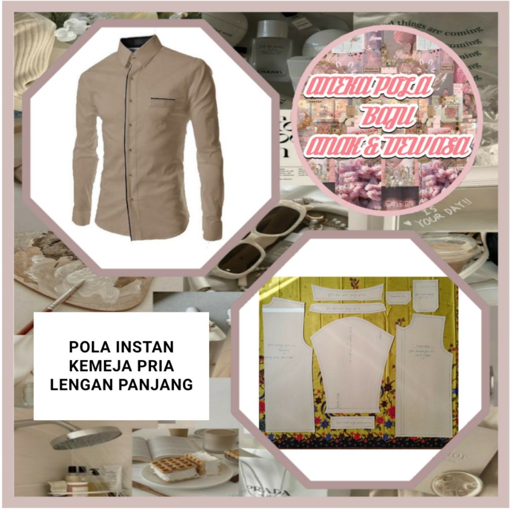 Pola Instan Kemeja Pria Lengan Panjang I Kemeja Pria I Kemeja I Pola Jiplak I Pola Jahit I