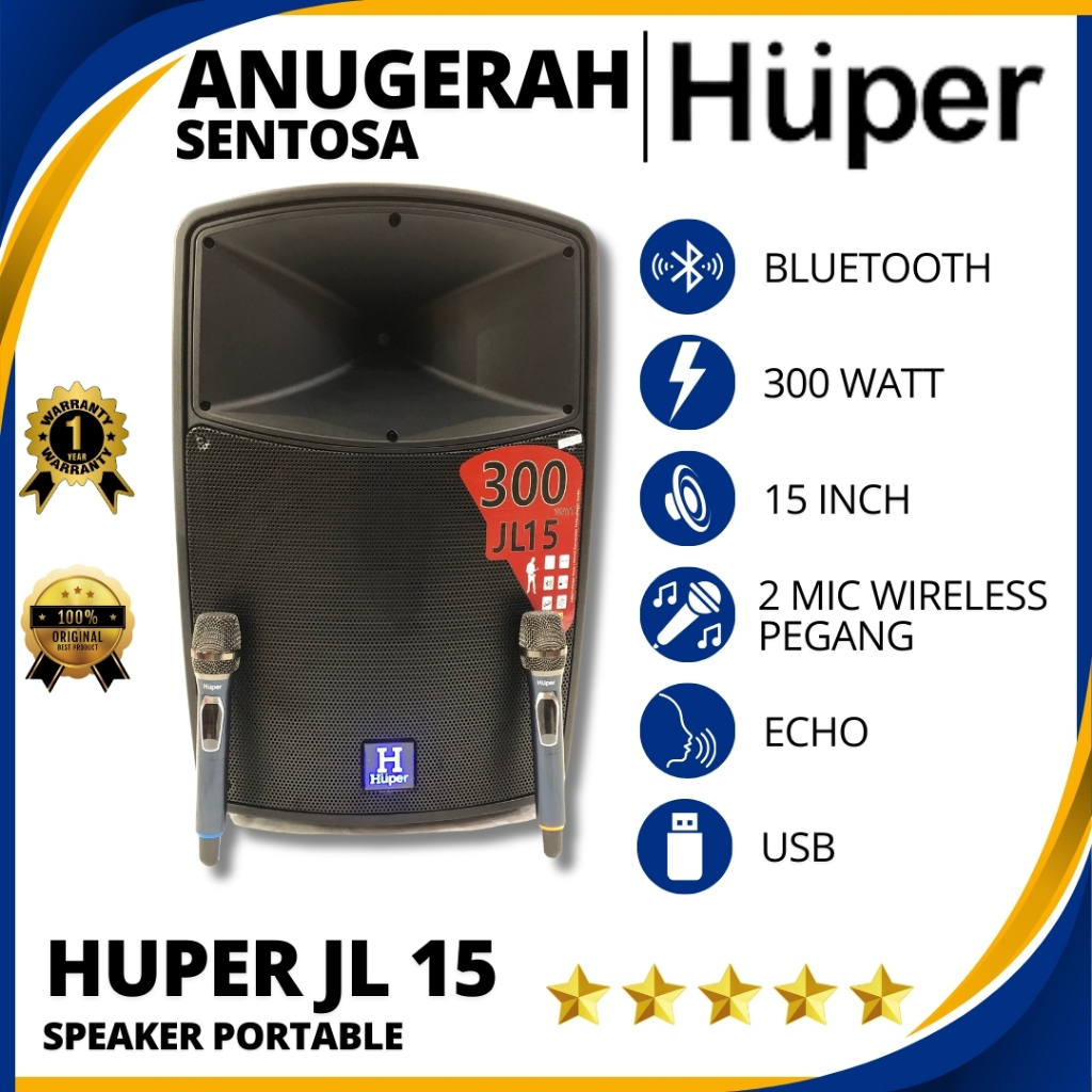 Speaker Aktif Portable Wireless Bluetooth Huper JL 15 Ukuran 15 Inch
