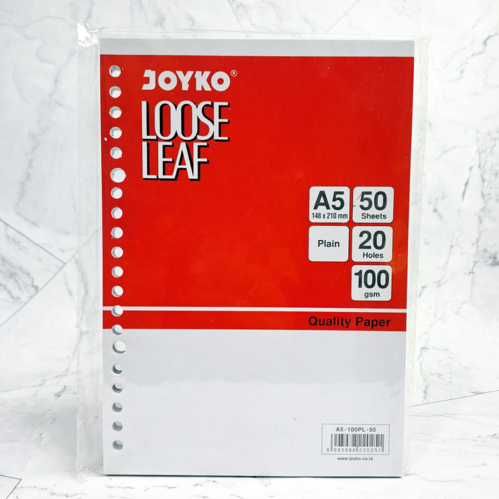 

Kertas Binder Joyko Loose Leaf Plain A5 (148 x 210 mm) 50 Sheets 20 Holes 100 gsm A5-100PL-50